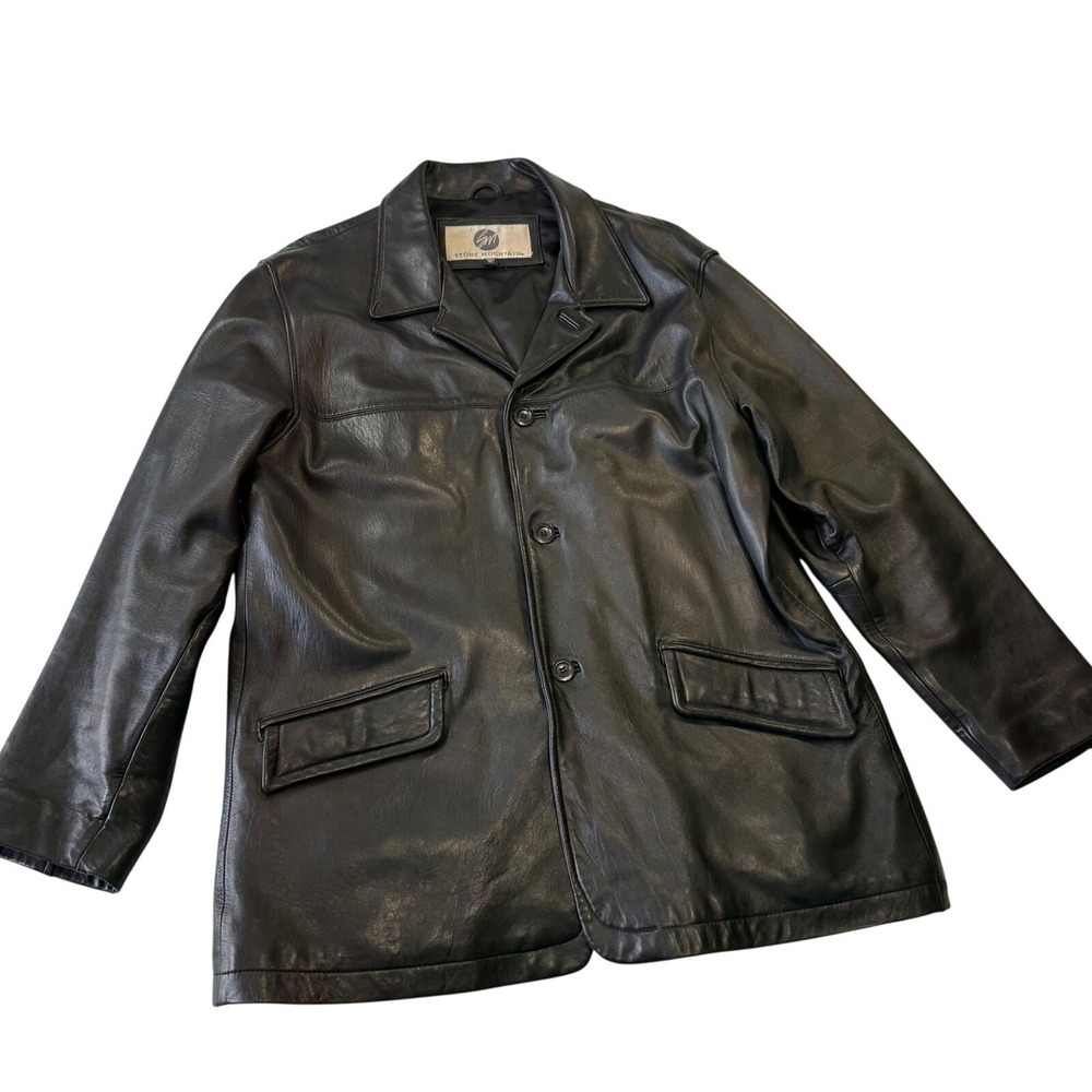 Stone Mountain Mens Genuine Soft Leather Jacket Black XL Classic Button Front